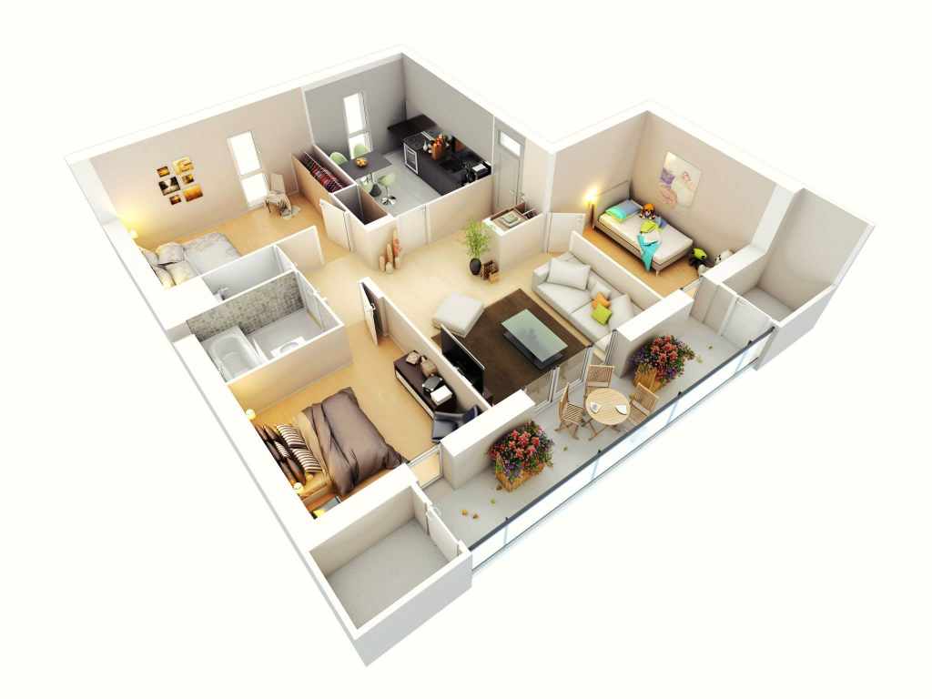 3-bedroom design with corners